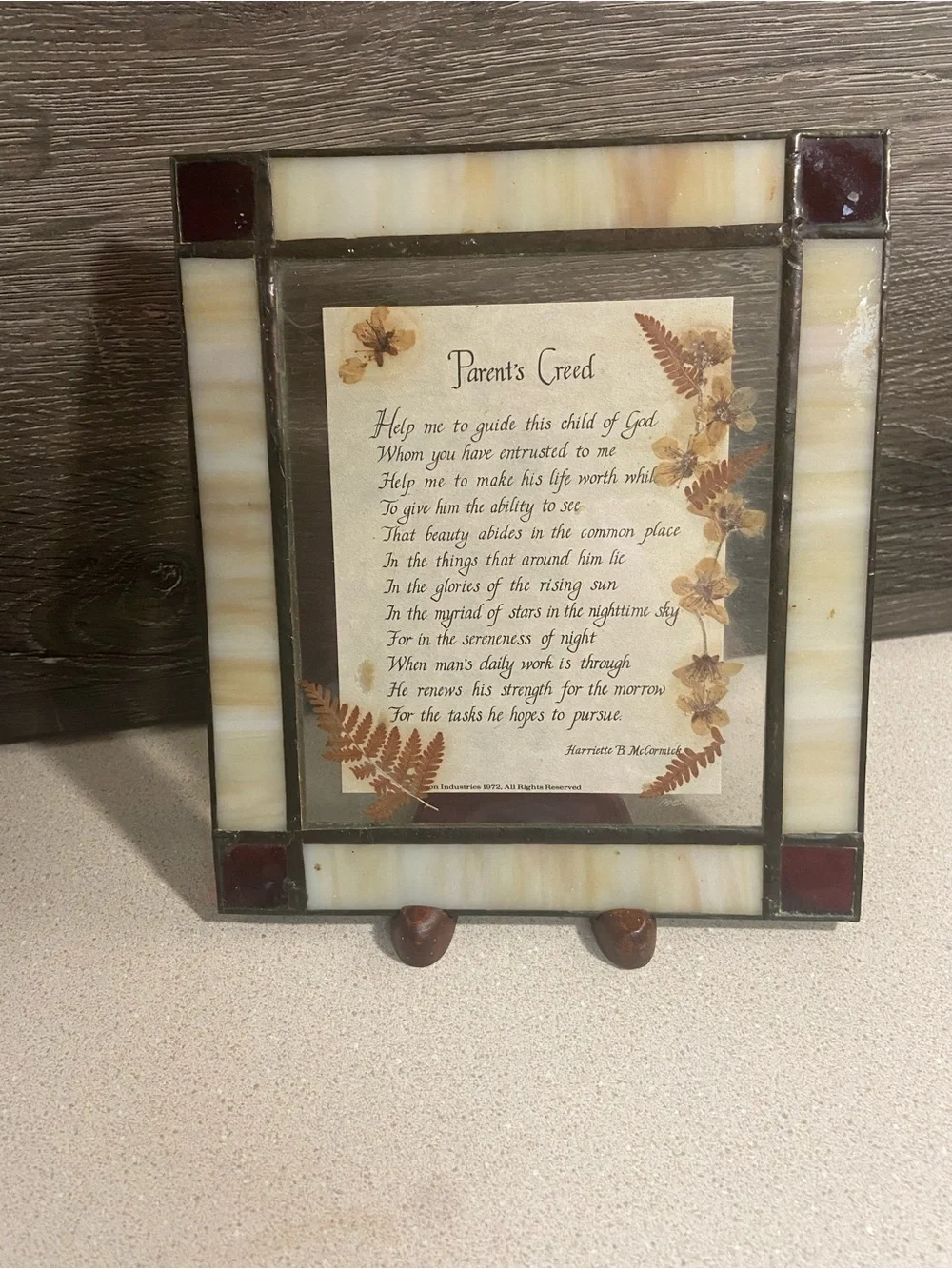 Vintage Wall Hanging Parents Creed Framed in Stained Glass Border